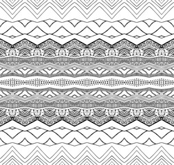 Black and white ornament in ethnic style. Seamless pattern with monochrome tracery.