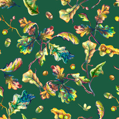 Decorative watercolor oak leaves pattern