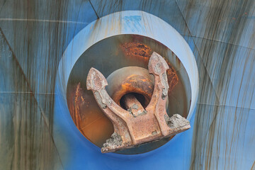 View of rusty ship's anchor of bulk carrier