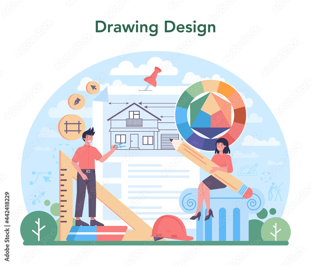 Poster architecture concept. idea of building project and construction work