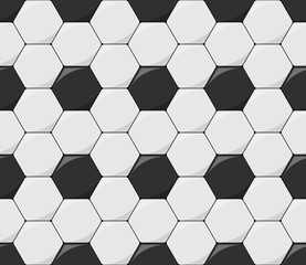 Seamless pattern of classic soccer ball football with black and white hexagons. Vector background