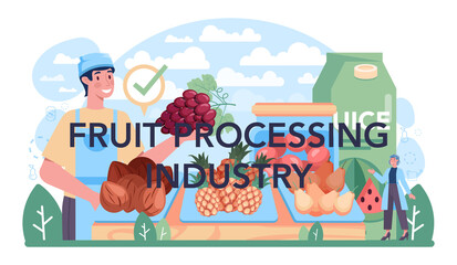 Fruit processing industry typographic header. Idea of agriculture