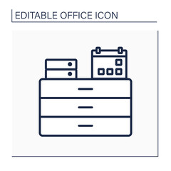 Commode line icon. Furniture. Commode with calendar and folders on it. Workplace. Office concept. Isolated vector illustration. Editable stroke