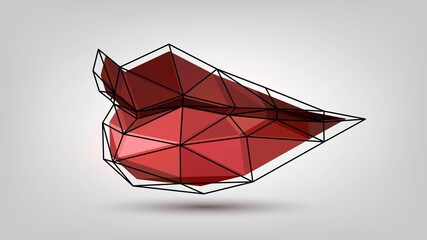 Low poly lips with red lipstick and mesh on the surface