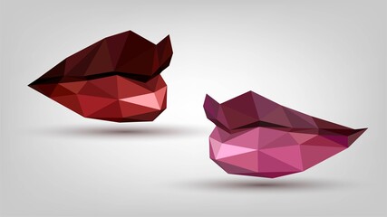 Red and pink low poly lips with lipstick