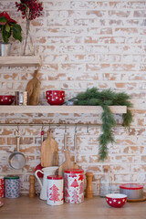 Light kitchen with Christmas decorations lights