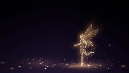 Little fairy of golden sparks in the dark