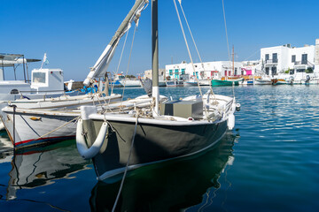 Fototapeta premium Pictoresque whitewashed port of Naoussa, Paros island, Cyclades Archipelago, Greece