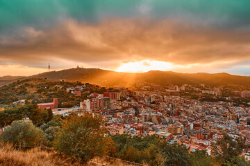 Sunrise landscape of Bunkers del Carmel Barcelona 