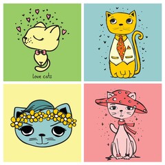 Fototapeta na wymiar Sweet card illustrations with cute cats. Vector illustration