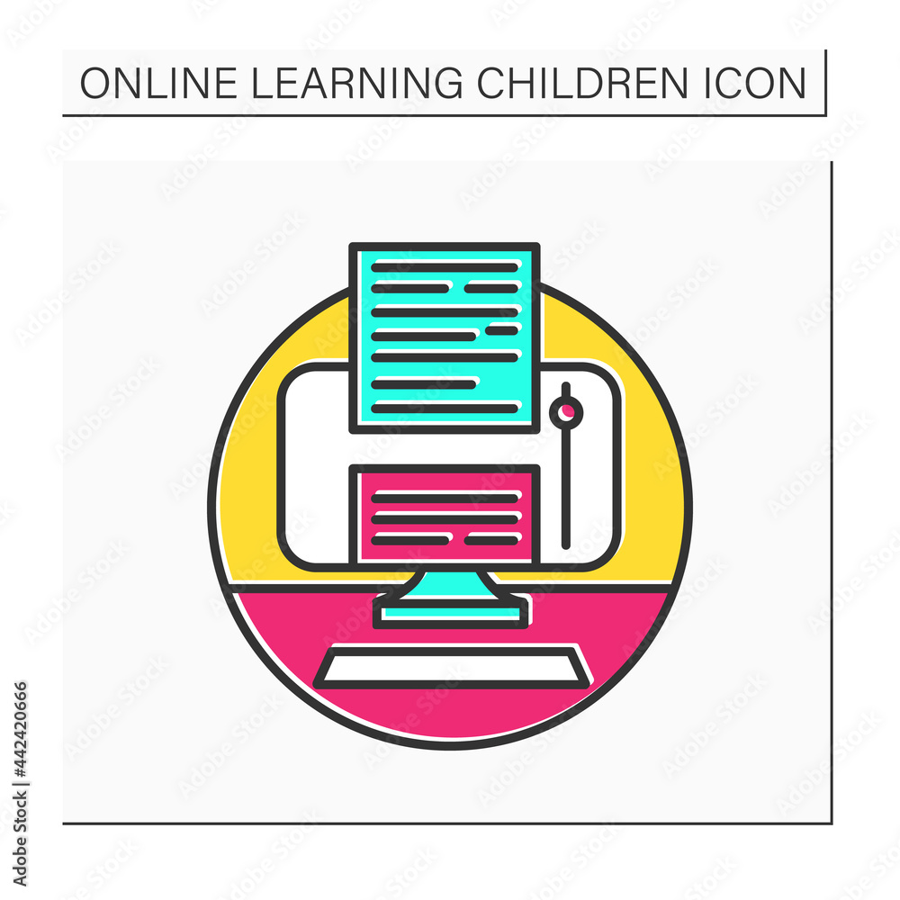Poster online books color icon. web library and book store application. e-book and online education concept