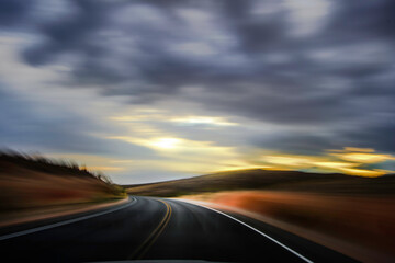 POV Driving on desert landscape