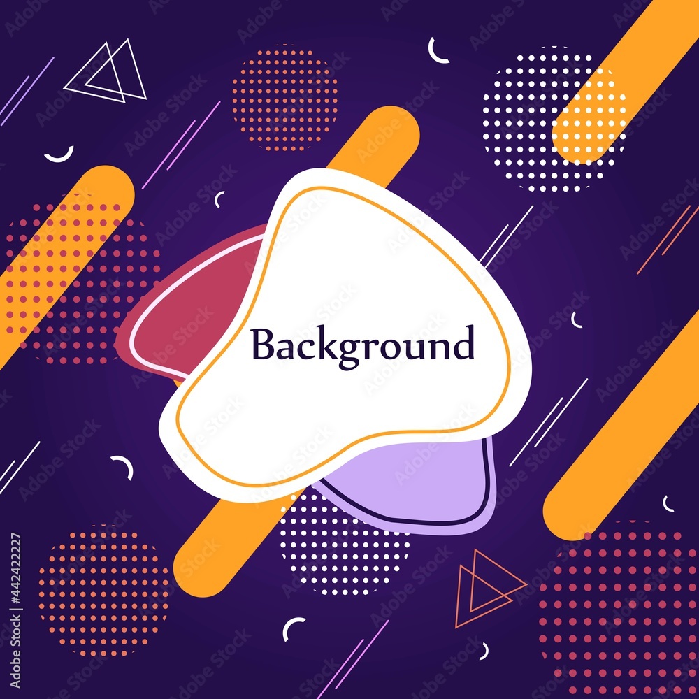Poster trendy line art pattern with colorful memphis on modern violet background. backgrounds and textures.