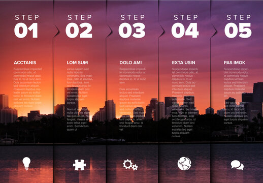 Five Steps Progress Page Layout with Big Photo Placeholder