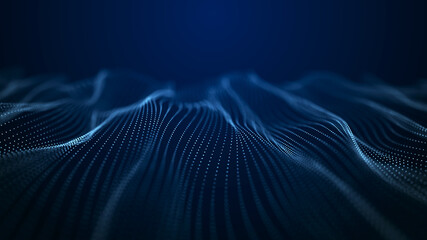 Abstract technology stream background. Digital dynamic wave of dots. Network connection structure. 3D rendering.