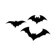Set of black silhouettes for the holiday halloween. Bats fly. Festive decorations for an autumn October day.