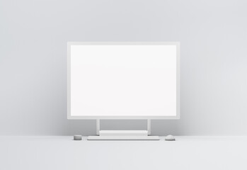 3D Rendered Desktop Computer Blank Mockup Template with front view and grey color background
