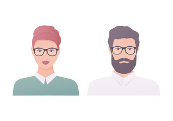 A woman and a man. Colored vector flat illustration. Isolated on white background.