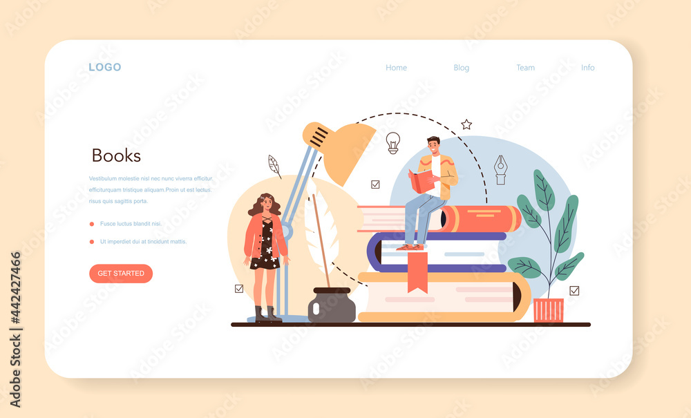 Poster professional writer web banner or landing page. author writing script