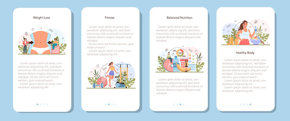 Weight loss mobile application banner set. Idea of fitness and healthy diet