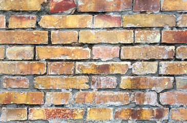 Old shabby brick wall surface of a red hue.