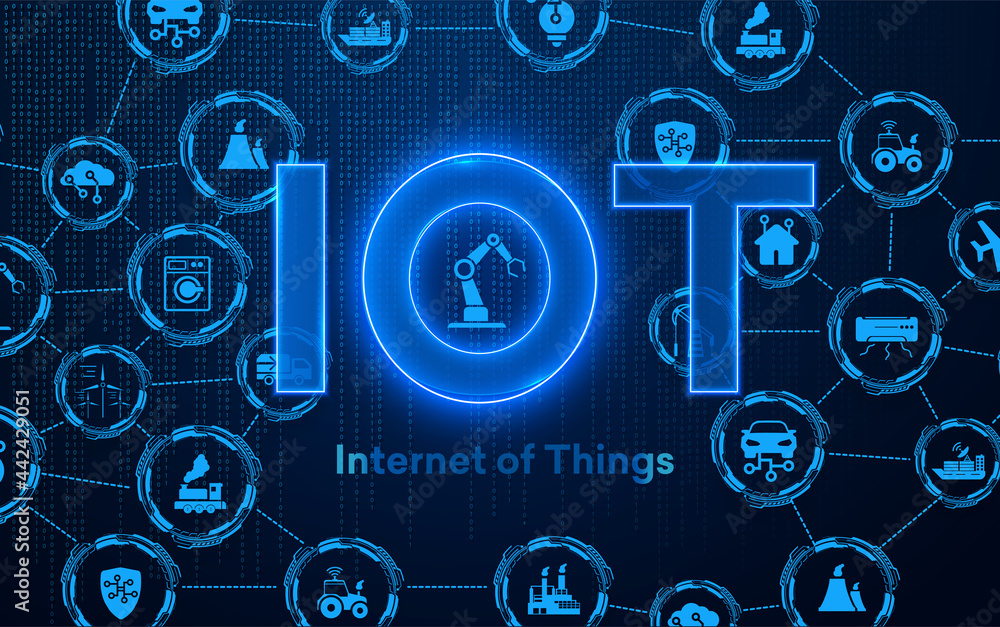 Poster internet of things (iot) and networking concept for connected devices. spider web of network connect