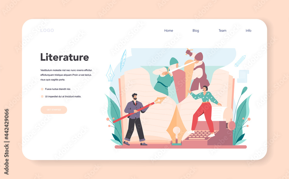 Poster professional writer web banner or landing page. author writing script