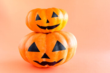 Happy Halloween decoration on orange background. Halloween Pumpkin.