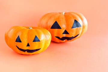 Happy Halloween decoration on orange background. Halloween Pumpkin.