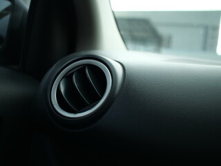 Close up image of car air conditioner panel, weather temperature conditioning in automobile