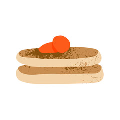 Hand drawn party food pile pancakes with berry toppings homemade breakfast dessert vector illustration.