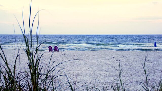 Beach Shore & Purple Chairs w/ Beach Grass