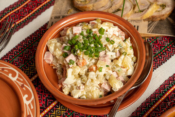 traditional salad Olivier, usually prepared for the festive table in the post-Soviet space