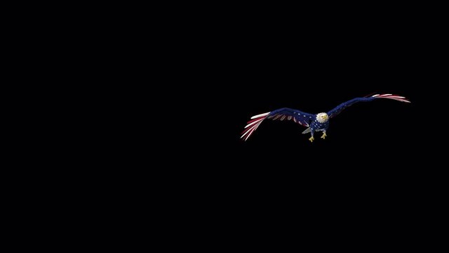 Bald Eagle - USA Flag - Flying Transition - V - Alpha Channel - 3D Animation