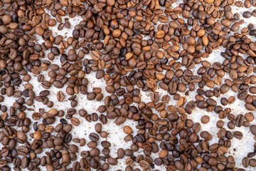 coffee beans on dirty white background