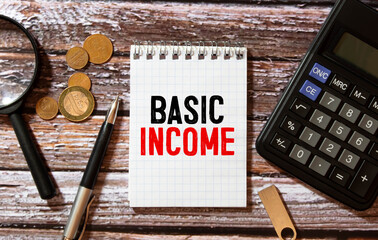 Hand writing Basic income with marker, concept background