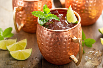 Traditional Moscow Mule in classic copper mugs