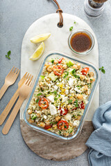 Healthy low carb salad with cauliflower rice and chickpeas