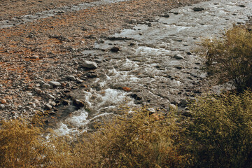 rio de agua helada con piedras muy bonitas de varios colores , agua cristalina baja por la montaña
