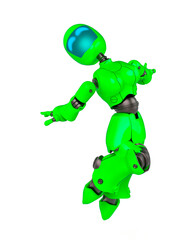 robot girl is happy and jumping in white background