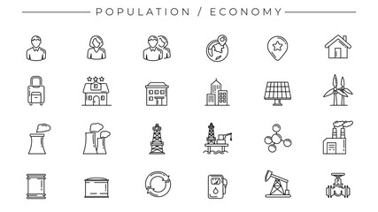 Fototapeta na wymiar Population and Economy concept line style vector icons set