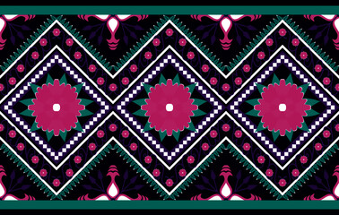 Ikat ethnic seamless pattern design. Aztec fabric carpet mandala ornament boho chevron textile decoration wallpaper. Tribal traditional embroidery patterns vector illustrations background.
