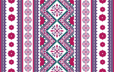 Ikat ethnic seamless pattern design. Aztec fabric carpet mandala ornament boho chevron textile decoration wallpaper. Tribal traditional embroidery patterns vector illustrations background.
