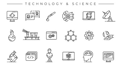 Technology and Science concept line style vector icons set.