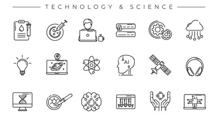 Technology and Science concept line style vector icons set.