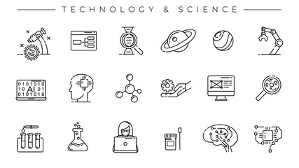 Technology and Science concept line style vector icons set.
