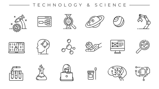 Technology and Science concept line style vector icons set.