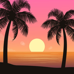 palm tree ocean view background illust