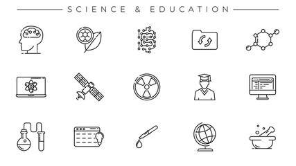 Science and Education concept line style vector icons set.