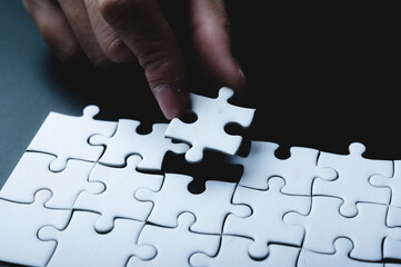 business success concept idea of jigsaw puzzle, teamwork solution and join connection, strategy...